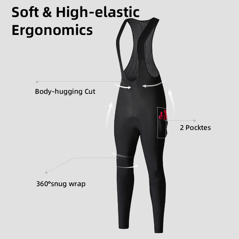 YKYWBIKE Woman Winter Cycling Bib Tights Thermal Warmth Fleeced Female Road Bike Bib Long Pants Riding Bicycle Clothing