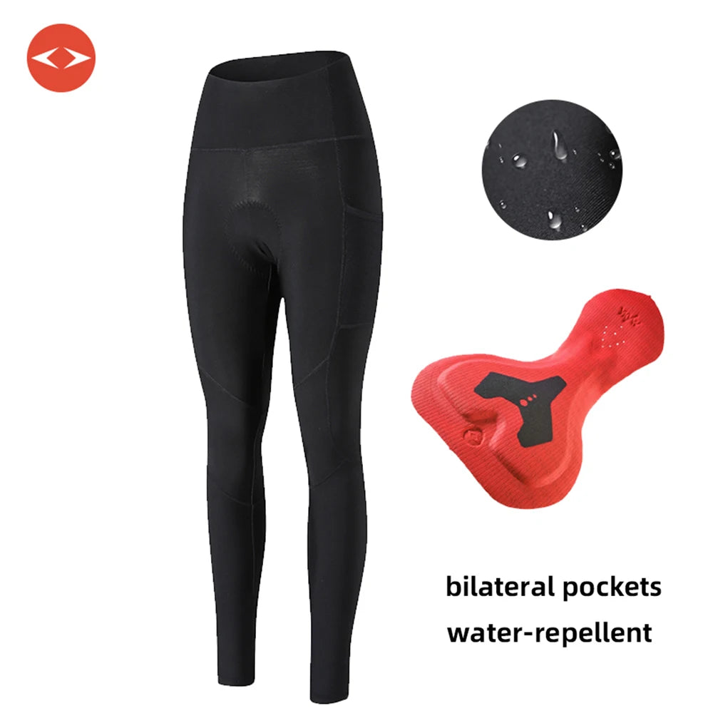 YKYWBIKE Woman Winter Cycling Bib Tights Thermal Warmth Fleeced Female Road Bike Bib Long Pants Riding Bicycle Clothing